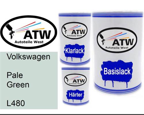 Volkswagen, Pale Green, L480: 500ml Lackdose + 500ml Klarlack + 250ml Härter - Set, von ATW Autoteile West.